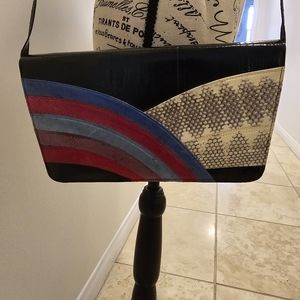 Leather Clutch Purse Genuine Real Snake Skin Rainbow Long Strap